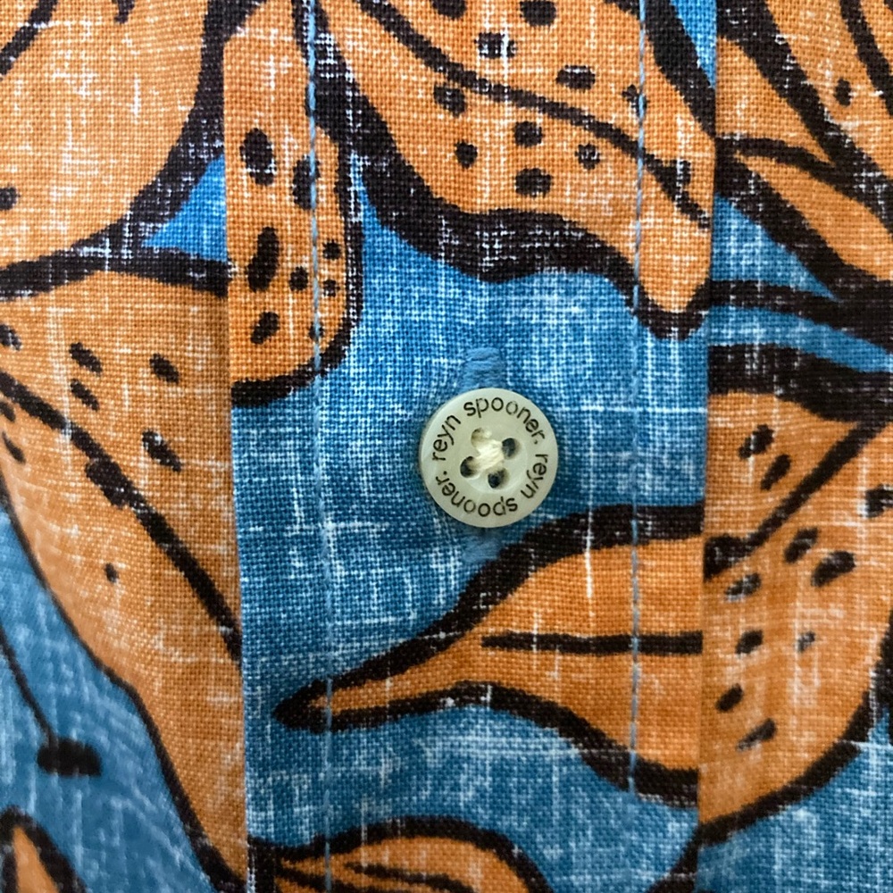 REYN SPOONER Blue and Orange Casual Button Down Hawaiian Shirt (NEW) - Picture 10 of 10